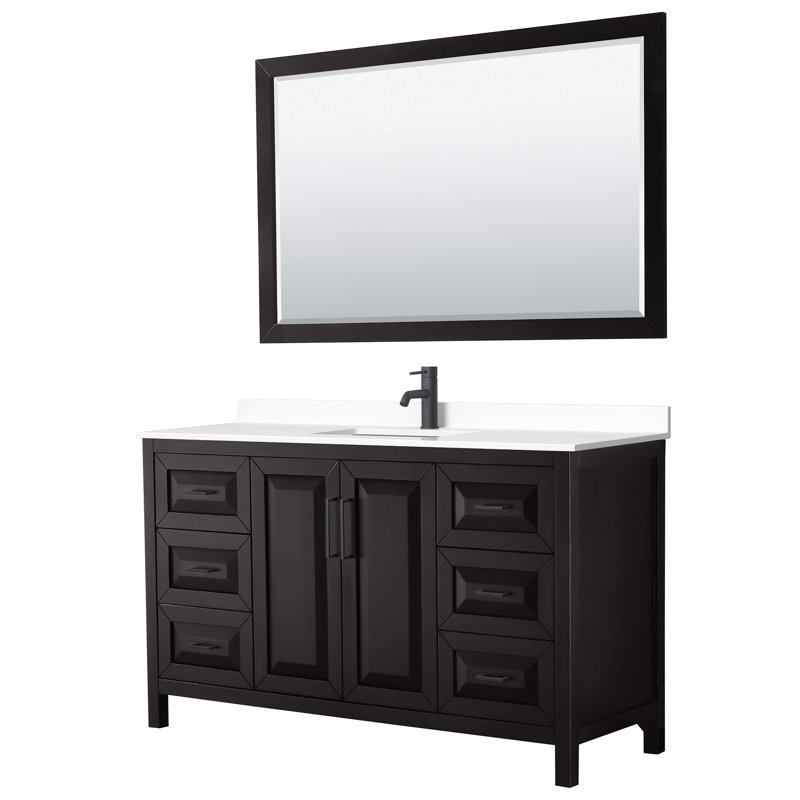 Daria 60'' W Single Vanity, Dark Gray, Polished Chrome, White Carrara Marble