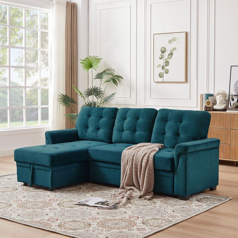 Wilcoxen 3 Seater Foam Sofa Bed, Green, Velvet