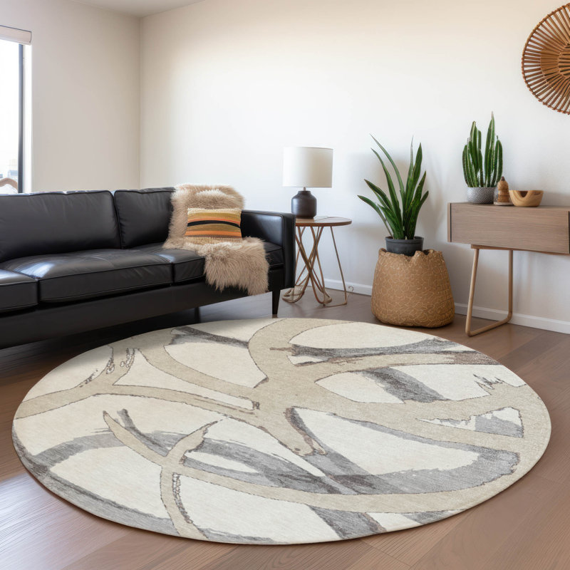 Aloura Ivory Washable Indoor-Outdoor Rug - , 8' x 8'