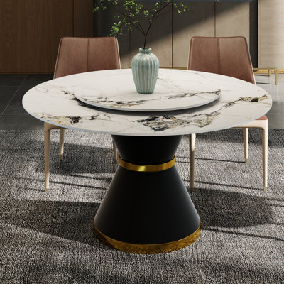 Ryding Modern Round Sintered Stone Dining Table with Rotating Tray