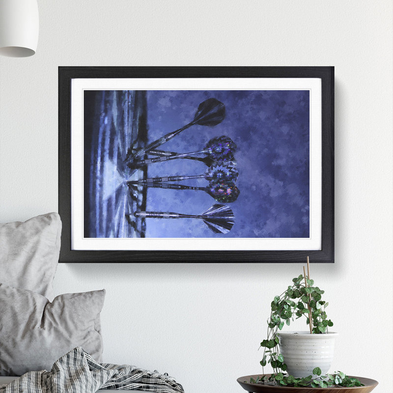 Darts and Dartboard - Picture Frame Graphic Art, 27cm H x 36cm W x 2cm D, Black Framed