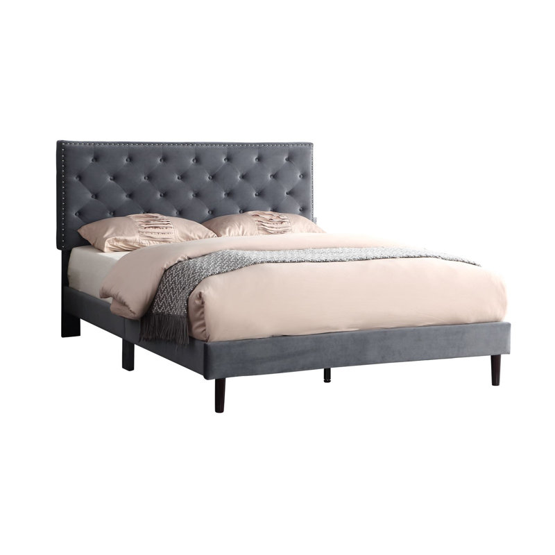 Avrah Upholstered Wingback Bed, Gray, Queen