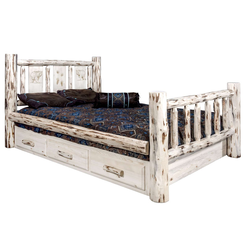 Montana Collection Storage Bed with Engraved Design, Bear, Full/Double
