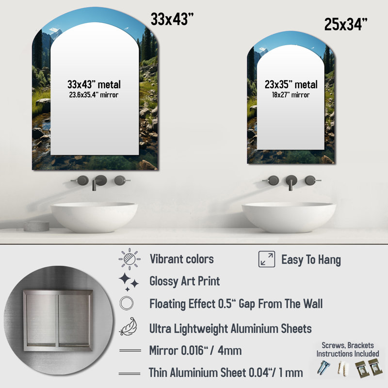 Midford - Miroir paysager en métal, 43 po x 33 po