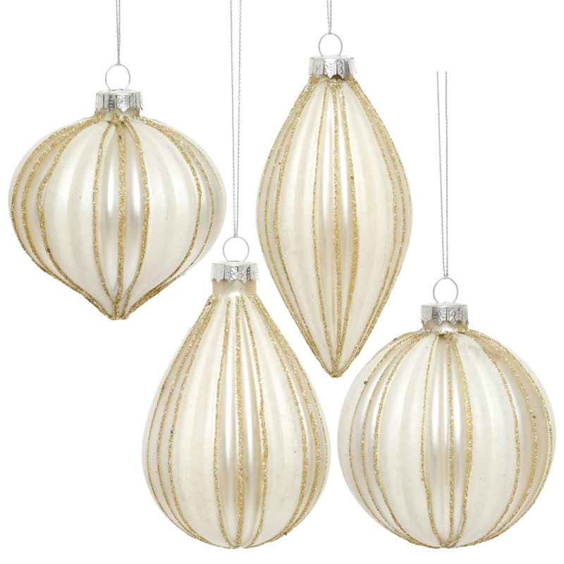 Fluted Glitter  Ornament - 3-5 Inches Set Of 12
