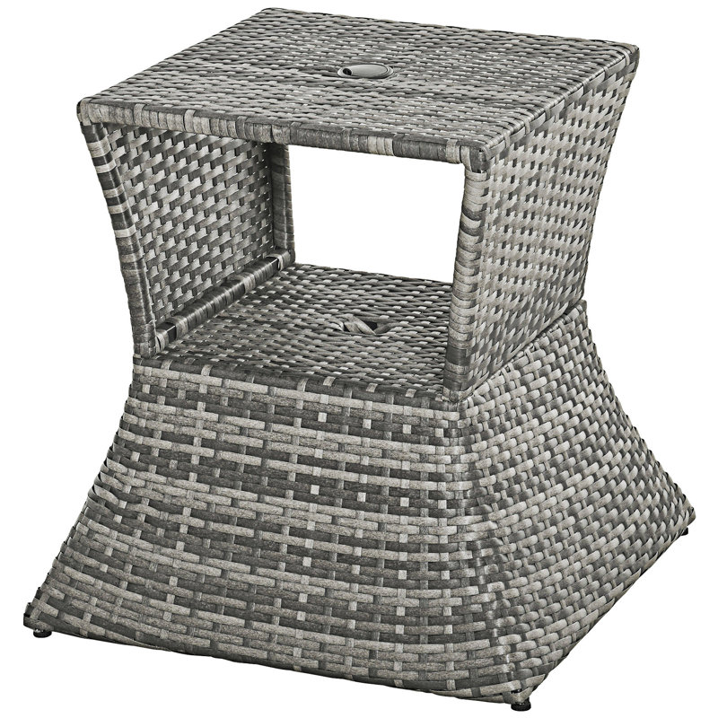 Outdoor Rattan Wicker Side Table With Umbrella Hole