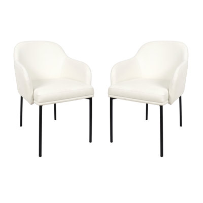Loft Contemporary Metal Vegan Leather Dining Armchair in Ivory