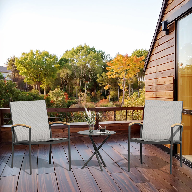 Happel Square 3 Piece Bistro Set, Dark Grey