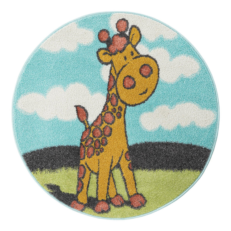 Tapis pour enfant Unique Loom Giraffe Whimsy, Rond 3 pi 3 po
