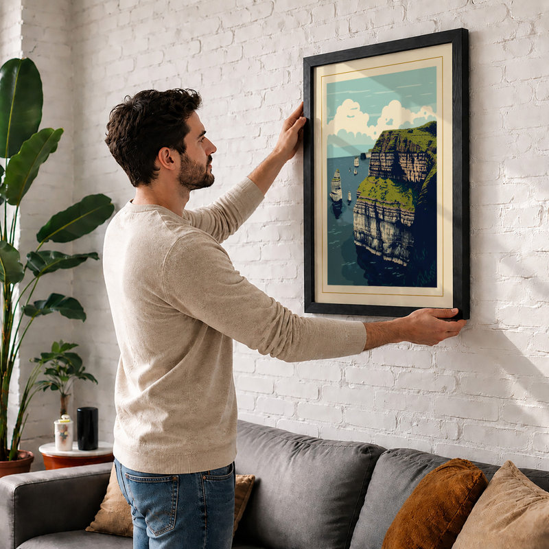 Seabird Cliff Coastal - Framed Print, Walnut, A3 - 42.0 x 29.7 cm