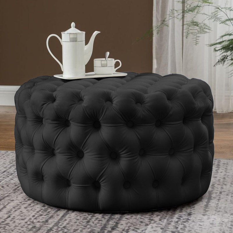 Crookston 75cm Wide Tufted Round Ottoman, Black