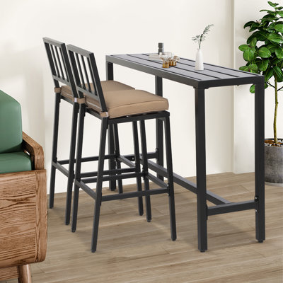 2 - Person Metal Patio Dining Set with Rectangular Table , Cushions Included