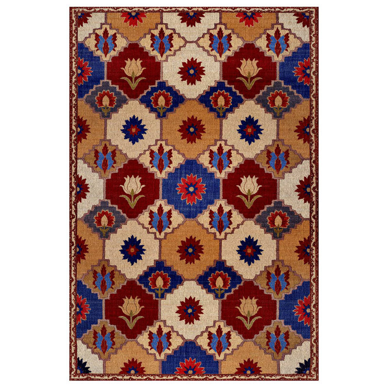Saffron Collection Digital Print Cotton-Polyester Multicolor Floral Rug, Runner 5'3" x 14'10"