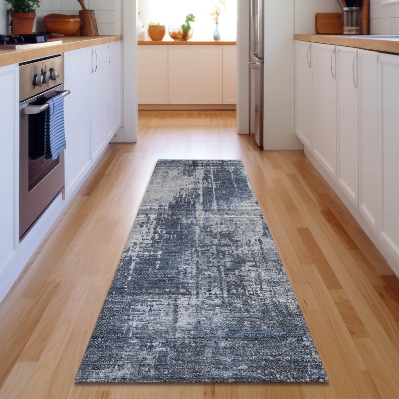 Premium Machine Washable Prisco Navy Rug, Runner 2'3" x 7'6"