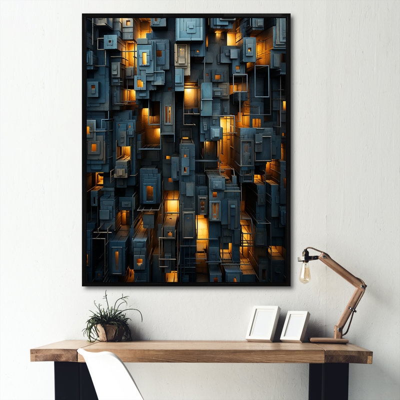 «Copper Canyons Skycrapers Cityscape», impression sur toile, Cadre flottant noir, H 32 po x l 24 po