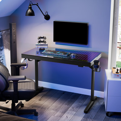 Eureka Ergonomic Music Sensing RGB LED Glass Gaming Desk