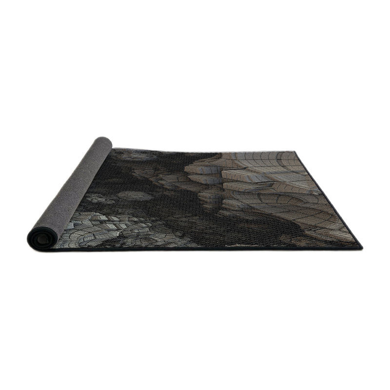 Tapis noir/gris à motifs, Rond 8 pi