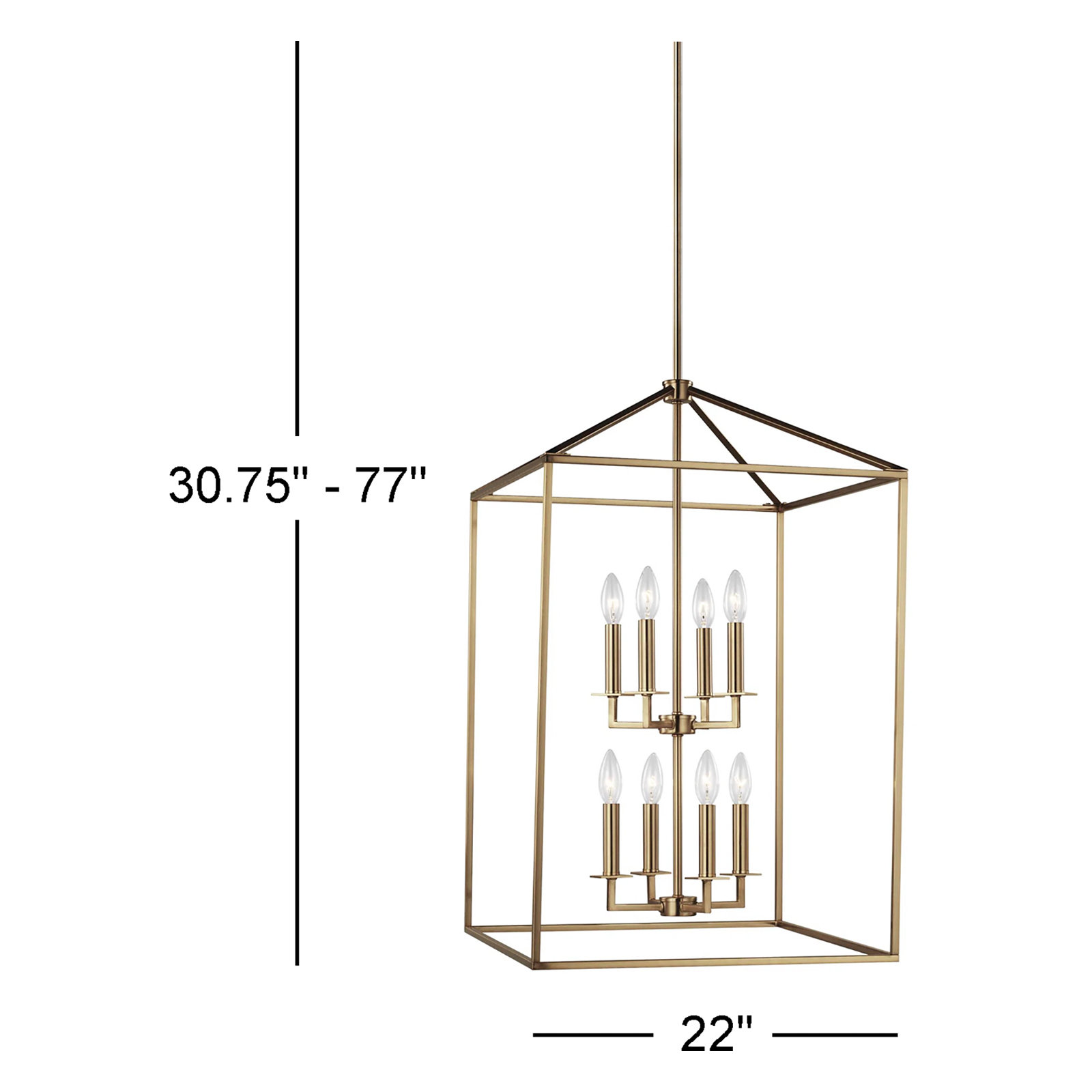 Ellis 8 - Light Dimmable Lantern Chandelier, Satin Brass, No, 30.75" H x 19" W x 19" D