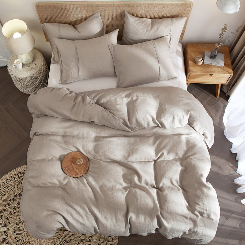 Lived in Look Linen Duvet Cover Set, 100% Pure French Linen Made, Dark Beige, King Duvet Cover + 2 King Pillowcases