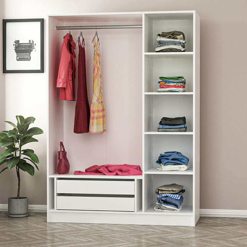 Modern White Wardrobe, 53.1 x 74.8 x 20.5 inches | 100% Melamine Coated Particle Board, Thickness: 0.7 inches | Spacious Design with 5 kg Shelf Capacity, Ideal for Organizing Clothes and Accessories