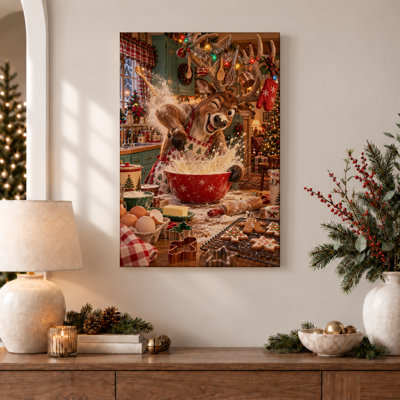 «Reindeer Splashing Flour in Kitchen Kitchen», art mural sur toile