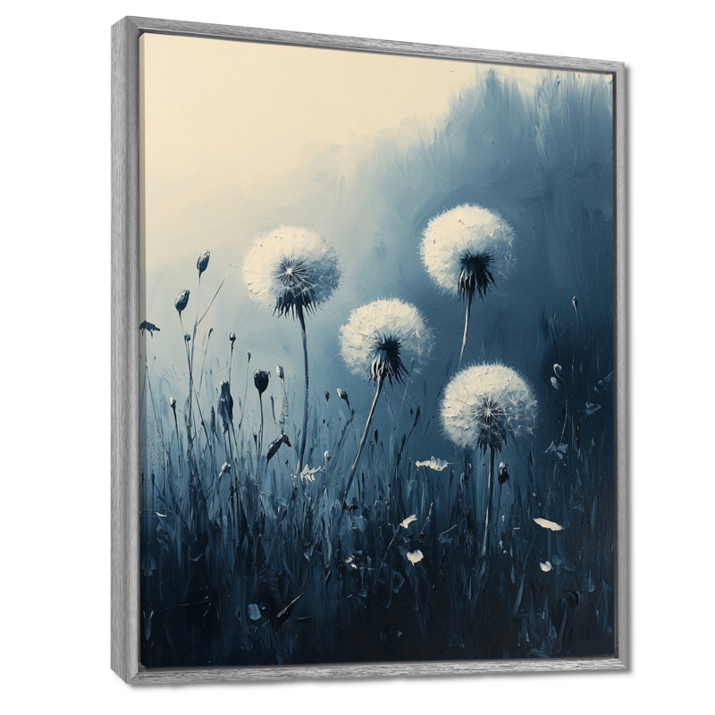 Pissenlit silencieux dans un minimalisme II - impressions sur toile de pissenlit, H 32 po x l 24 po, Argent argent