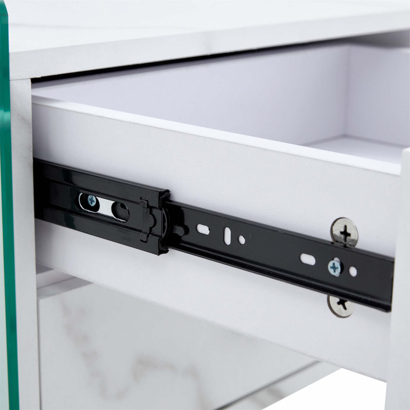 Simple and Elegant Double - drawer Bedside Table with MDF Surface and Tempered Glass Sides, Ideal for Multiple Spaces and Excellent Storage