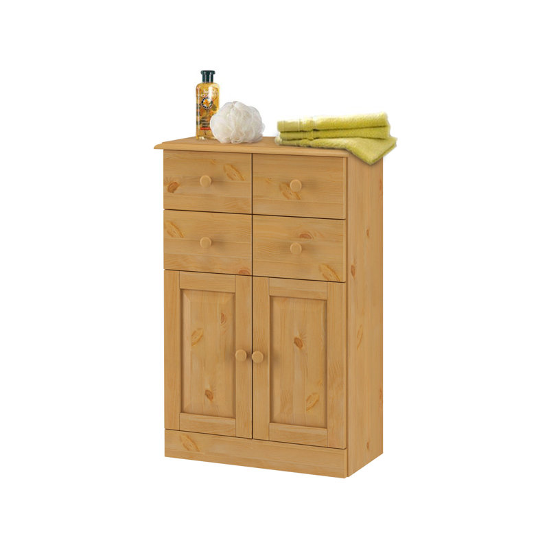 Vernita Solid Wood Freestanding Bathroom Cabinet, Stain Wax