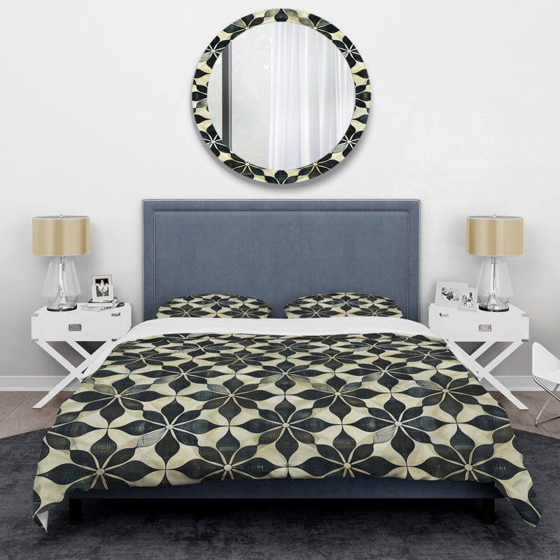 Ensemble de housse de couette transitionnel gris et noir Geo Bloom II, Housse de couette simple et deux taies décorative