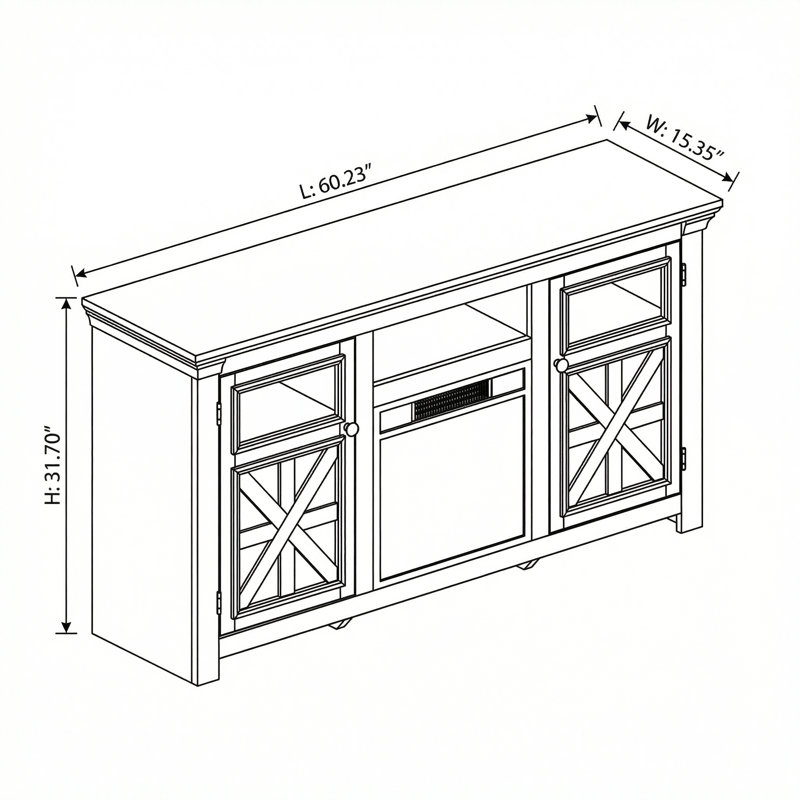 Console de divertissement de style maison de campagne avec foyer électrique intégré et amplement d'armoires de rangement