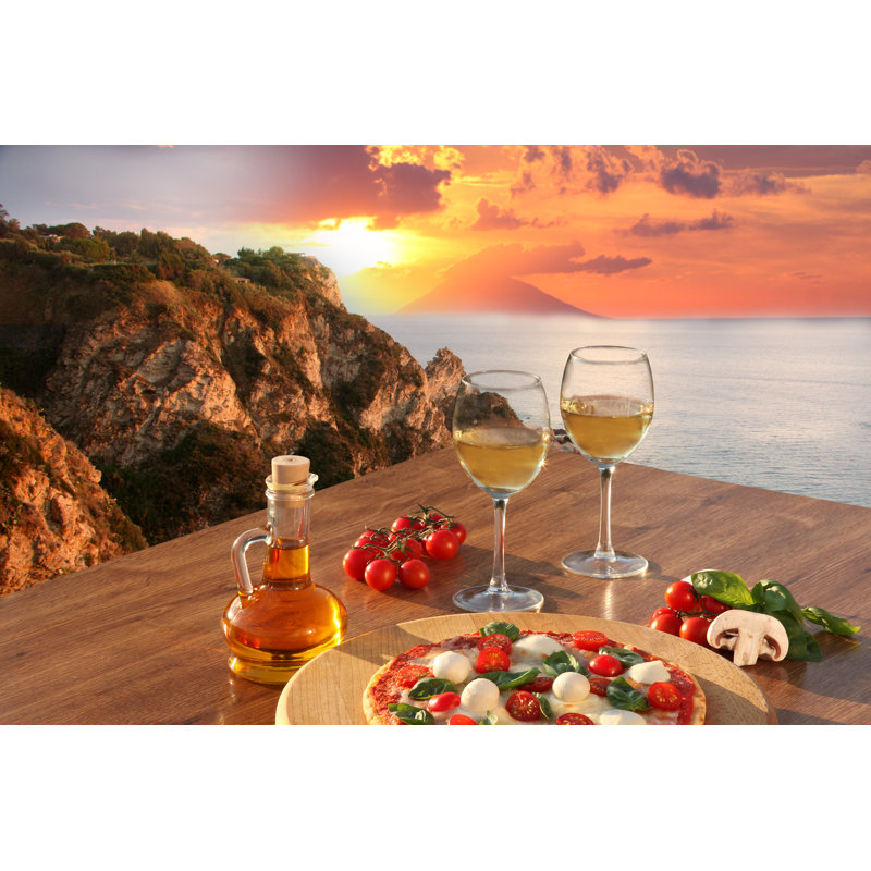 Italian Pizza With Wine by Extravagantni - Wrapped Canvas Print, 30cm H x 46cm W x 3.8cm D