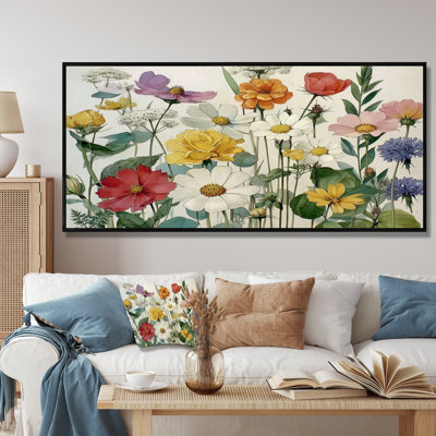 Adlea - Fleurs sauvages, reproduction d'art sur toile encadrée, art floral rouge