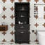 Armoire de salle de bain haute avec panier à linge, armoire autoportante avec portes, panier à linge inclinable avec rangement-458146144