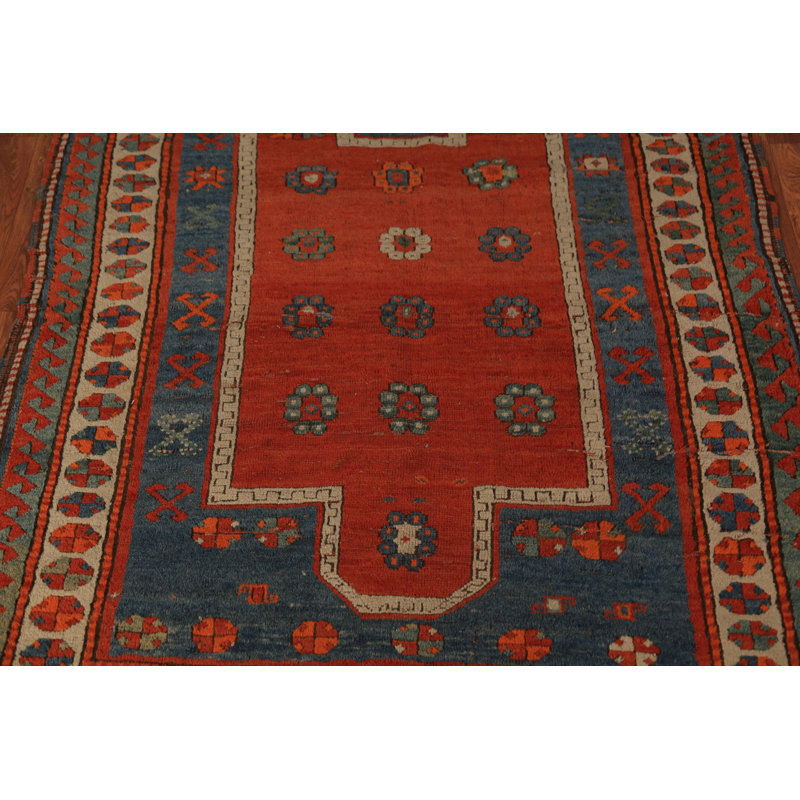 Tapis oriental géométrique rouge pré-1900 Kazak
