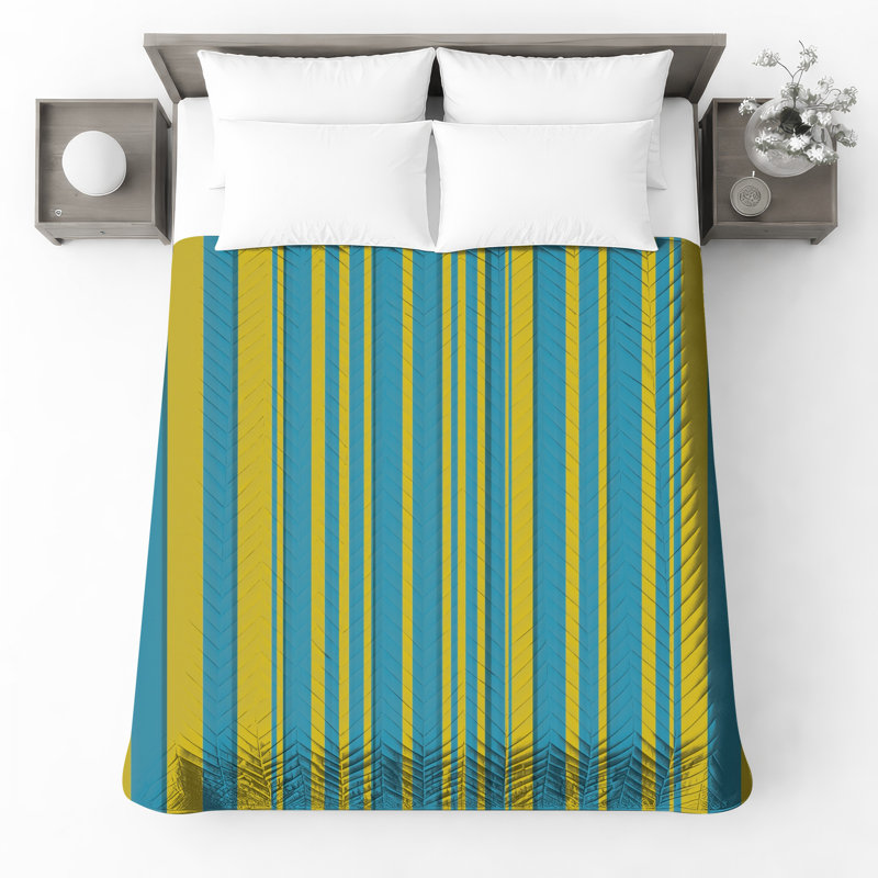 Blue Yellow Stripes Bedding Stripes Bedspread Pattern, Twin