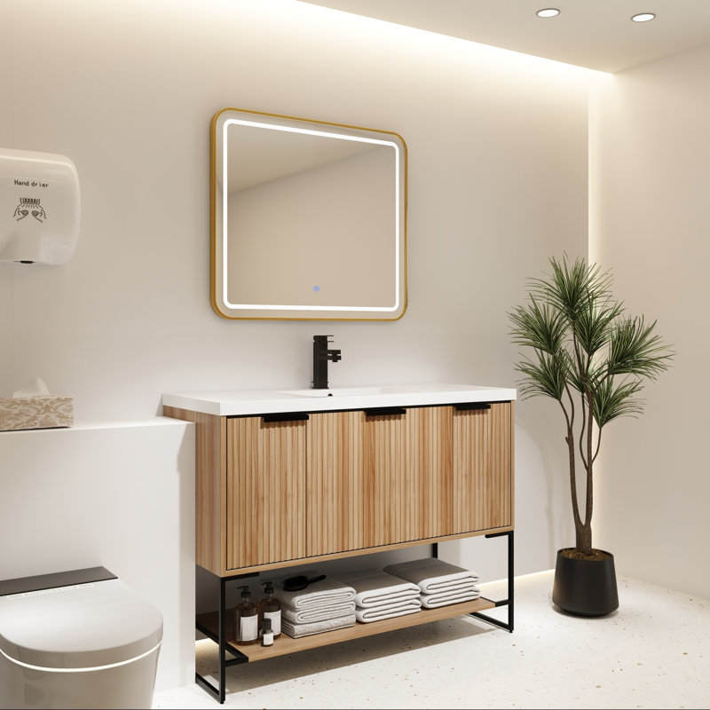 Meuble-lavabo autoportant de 48 po avec lavabo en résine, Gris