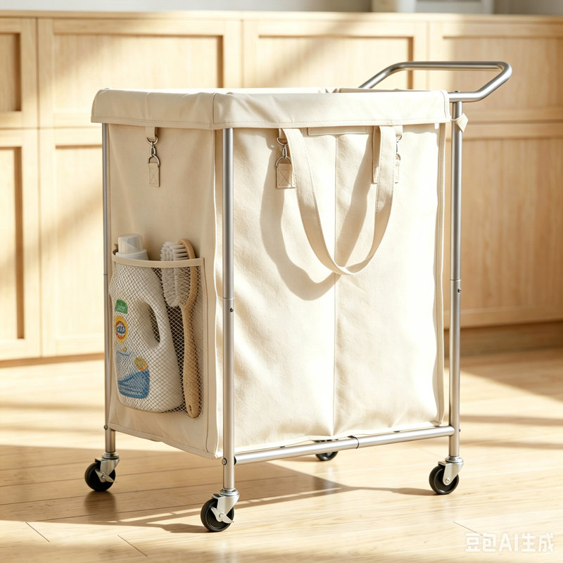 Panier à linge commercial commercial de grande capacité, catégorisé, cloisonné, freiné et détachable, Beige