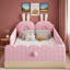 Lit plateforme tapissier avec coussins en forme d'animaux et sacs de rangement-1703108802