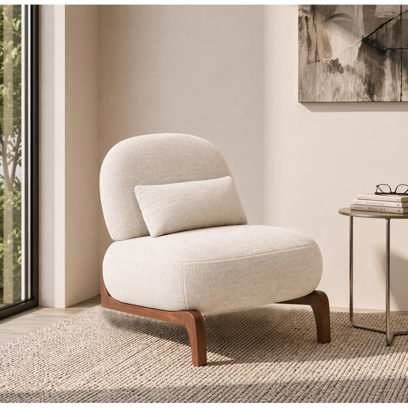 Chaise d'appoint moderne sans accoudoirs avec coussin, Velours - Blanc