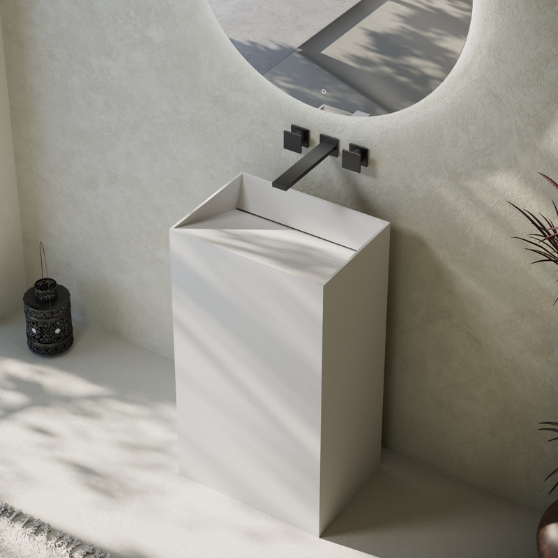 Lavabo de salle de bain piédestal à surface solide 20 po x 14 po Monblari - blanc mat, Blanc mat