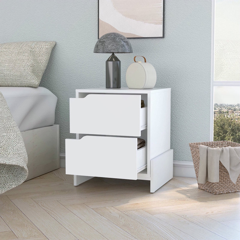 Table de chevet 2 tiroirs, Blanc