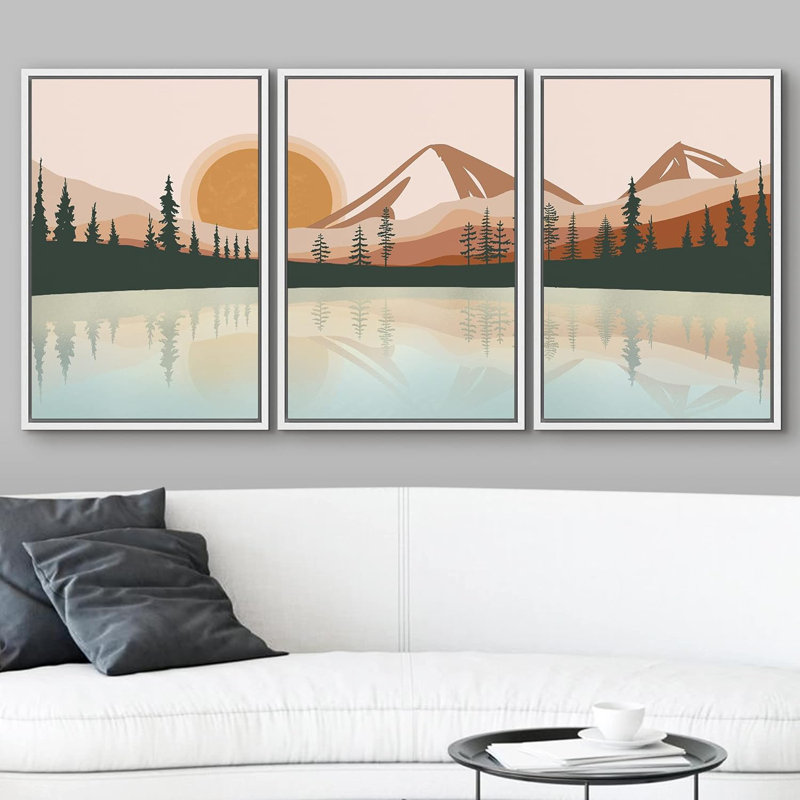 «Mountain Range Lake S Croquis», reproduction sur toile 3 pièces, H 24 po x l 48 po x P 1,5 po