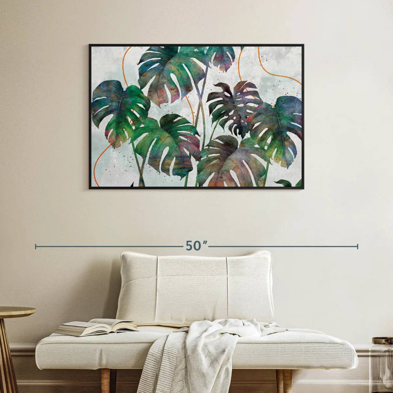 Feuilles de Monstera, Cadre flottant noir, 40 po x 27 po