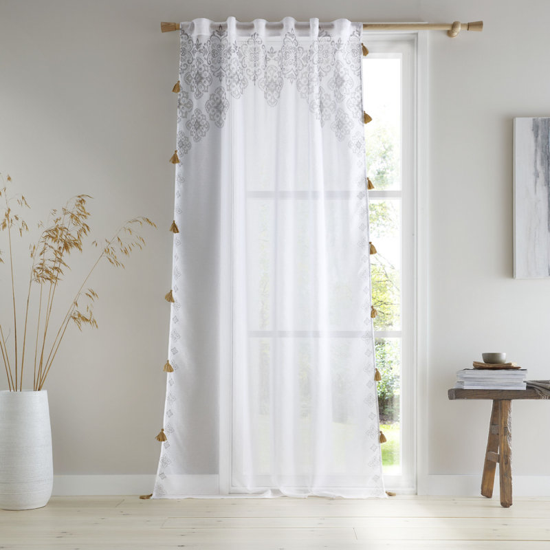 Arianna Tassel Tab Top Voile Curtain Panel, 140 W x 137 D cm
