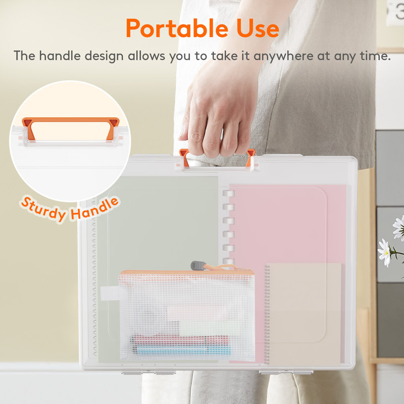 12.6" X 9.6" Paper Storage Boxes, Board Game Container With Secure Latch, Plastic Portable Organizer With Handle & Labels For File,document,craft,puzzles, Cards, Art Supplies,4 Pcs