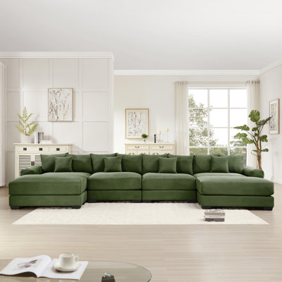 170'' Oversized Cloud Modular U-Shape Sectional Couch - Premium Corduroy Fabric With Chaise, Deep Seat, Wide Armrests & 8 Throw Pillows | Easy Assembly For Living Rooms & Studies