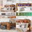Structure de lit plateforme en bois grand format avec tête de lit avec rangement, lumières DEL et ports USB, brun foncé - sans bruit, rangement sous le lit, assemblage facile-185677586-185677584