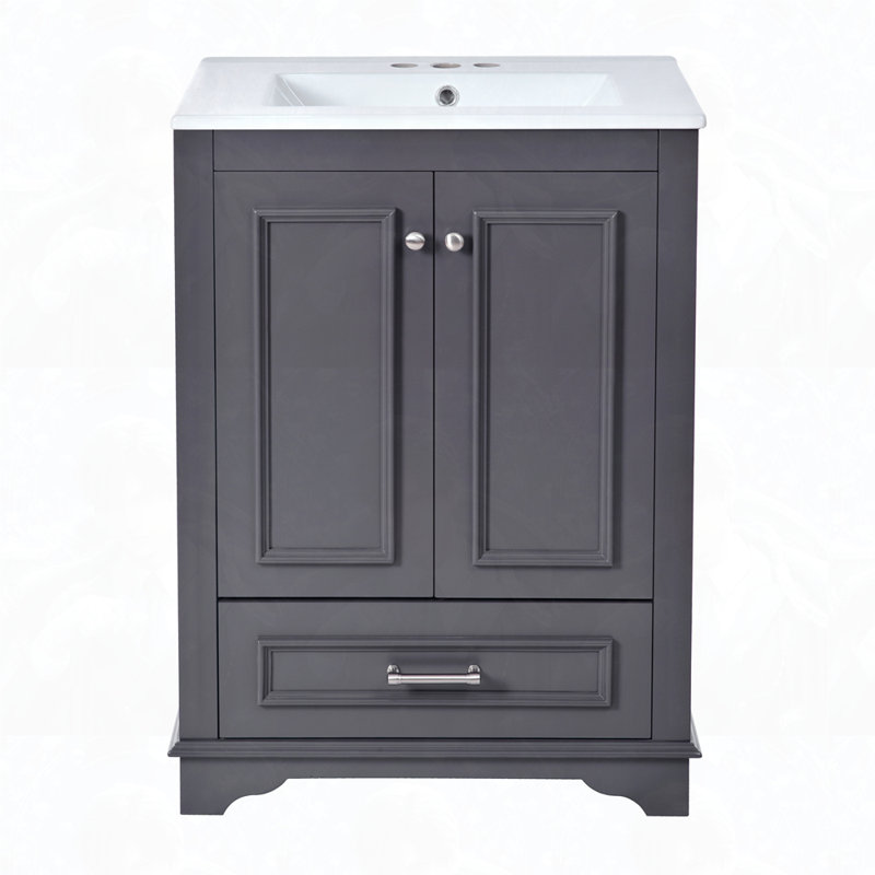Armoire de rangement moderne de 24 po avec poignées argentées et portes à fermeture douce 24 po, Bleu gris