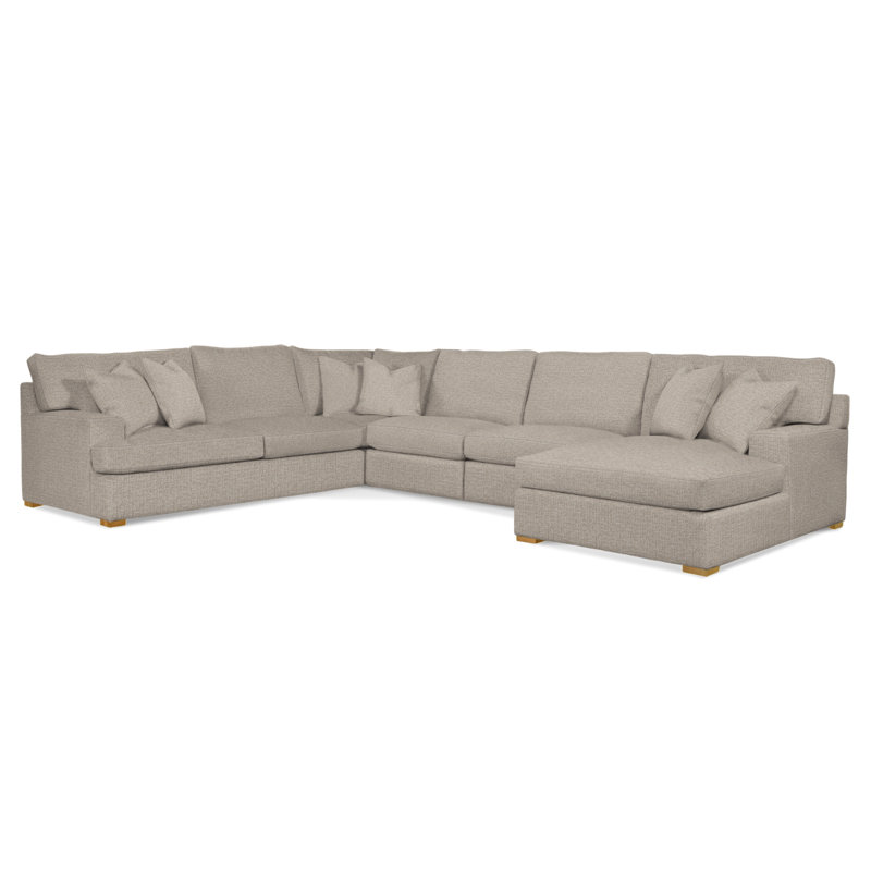 Cambria Upholstered U-Sectional, Light Blue Performance Fabric; 0851-55, Honey Finish, Left Hand Facing