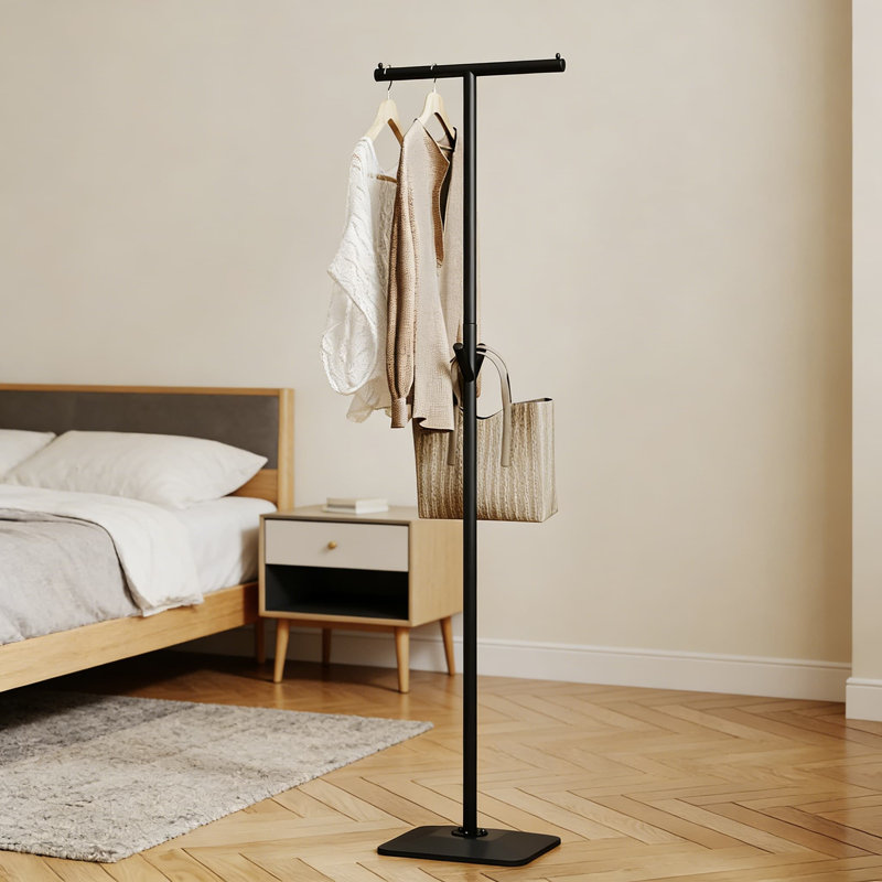 Portemanteau autoportant en métal avec base en fonte géométrique, portemanteau robuste en forme de T pour le hall d'entrée, le couloir et le rangement du salon